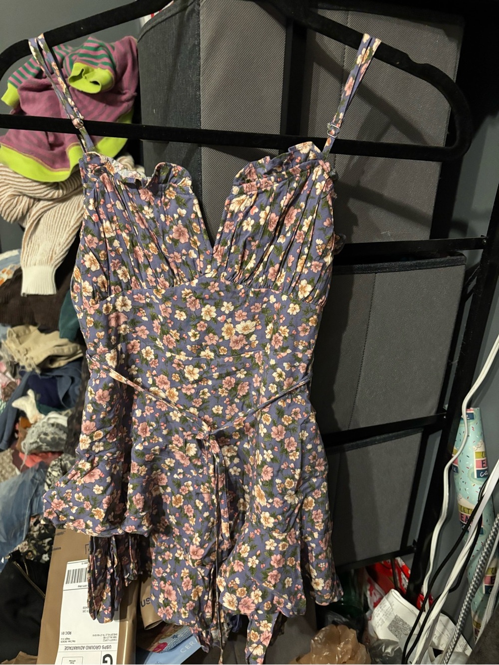 Altar'd State Blue Floral Ruffle Mini Dress